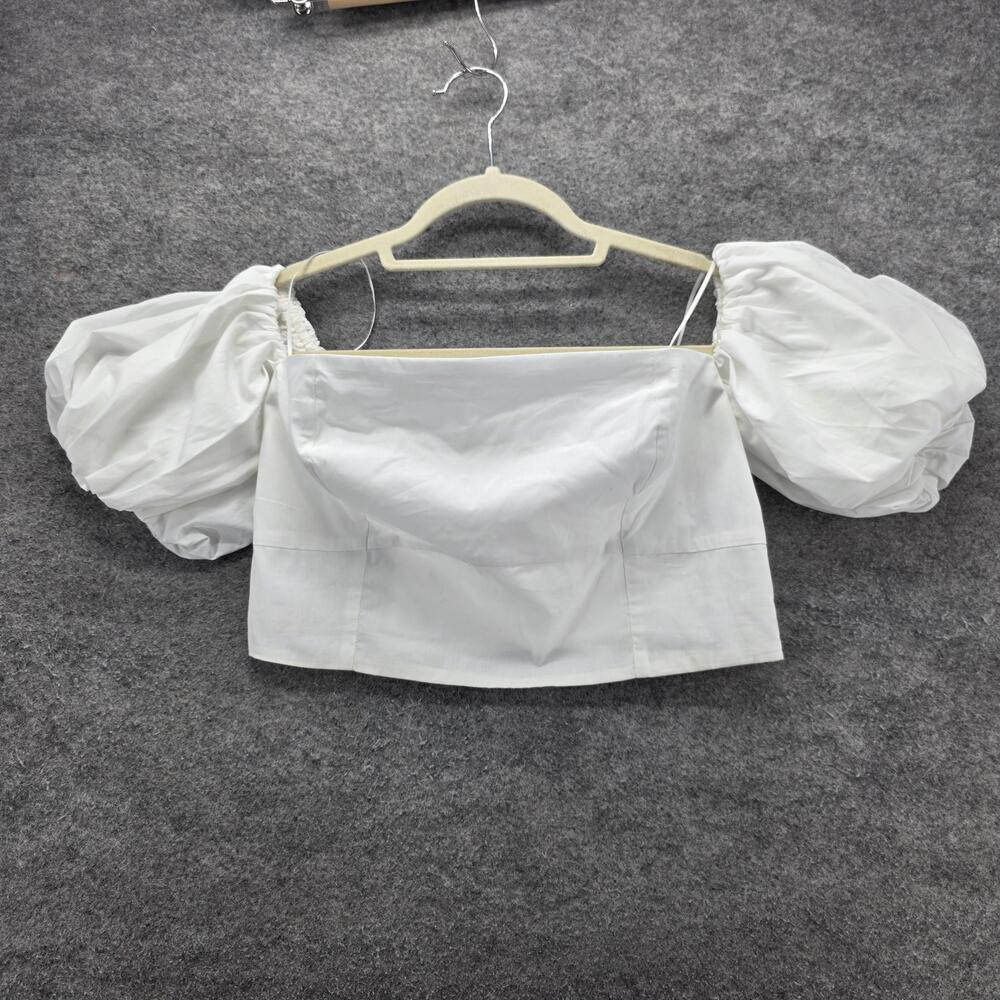 Abercrombie & Fitch Blouse Womens Medium White Puff Sleeve Smocked Back Crop